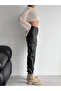 Cargo Pocket Elasticated Cuffs Leather-Look Jogger Pants - 7