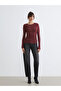 Soulife Claret Red Crew Neck Ruched Women's Bodysuit - 2
