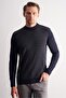Navy Blue Half Turtleneck Long Sleeve Pocketless Comfort Fit Cotton Knitwear Sweater 1012255219