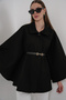 Women's Belted Melton Poncho 9170 - Black - 3