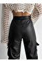 Cargo Pocket Elasticated Cuffs Leather-Look Jogger Pants - 6