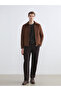 Özmarka New Season Brown Shirt Collar Wool Blend Men's Cashmere Jacket - 2