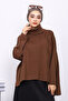 Brown Turtleneck Zippered Knit Sweater
