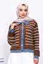 Brown Buttoned Denim Detailed Knitwear Cardigan