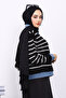Black Buttoned Denim Detailed Knitwear Cardigan - 4