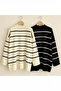 Women's Black and White Oversized Striped Half Turtleneck Knitwear Sweater 2-Piece Set, Striped Sweater