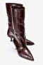 Crow Burgundy Print Pointed Toe Women's Heeled Short Boots
