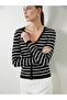 Esvab • Modern & Distinctive V Placketed Striped Women's Knitwear Cardigan