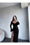 Backless Slit Gloplu Maxi Size Dress - 3