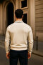 Men's Zippered Beige Long Sleeve Polo Neck Knitwear Sweater - 6