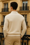 Men's Trend Zippered Cream Long Sleeve Polo Neck T-Shirt - 6