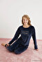 Women's Soft Velvet Navy Blue Pajama Set - 2
