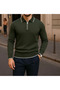 Men's Zippered Khaki Long Sleeve Polo Neck Knitwear Sweater - 4