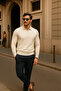 Men's Zippered Cream Long Sleeve Polo Neck Knitwear Sweater - 4
