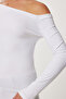 Open Shoulder Gathered Knitted Blouse Lub0269 White - 5