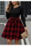 Women's long sleeve crewneck top viscose bottom plaid short dress