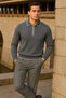 Men's Striped Trend Long Sleeve Smoked Polo Neck Sweater - 3