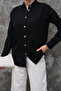 Wooden Buttoned Folding Sleeve Double Pocket 75% Cotton 25% Linen Shirt - 2