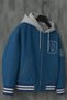 Men's Oversized Hooded Blue Denim College Coat - 4