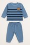 Striped Teddy Bear Printed Winter Unisex Fleece Baby Set Girl and Boy Baby Fleece 1-4 Years