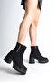 Lisse Zippered Orthopedic Sole Thick Heeled Suede Women's Boots Sst - Black - 3