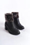 Katya Zippered Orthopedic Sole Heeled Fur Detailed Women's Boots Cst - Black - 5