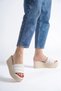 Reina Wedge Heeled Orthopedic Sole Straw Look Women's Slippers Ckt - Cream