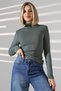 Long Sleeve Mock Neck Basic Women's Body T-Shirt 21950 Khaki - 3