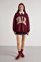 Women's Burgundy Embroidered Fleece-Lined Oversized Sweatshirt 30080 - 2