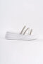 Elise Flat Heeled Striped Stone Thick and Orthopedic Sole Women's Slippers Cbt - White - 6