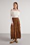 Women's Tan Suede Long Elastic Waist Skirt 30104 - 2