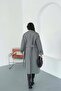 Women's Gray Lacing Detailed Lined Oversize Coat Mlb096 - 5