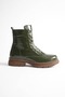 Women's Genuine Leather Lace-Up Zippered Comfortable Boots - Green Patent Leather - 2