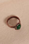 Green Agate Stone Oval Adjustable Copper Ring - 2