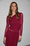 Uryey Women's Asymmetrical Collar Ruched Detail Stretch Fabric Tulle Burgundy Blouse - 2