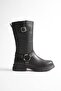 Women's Genuine Leather Accessory Detailed Riding Boots - Black