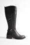 Women's Genuine Leather Buckle Riding Boots - Black