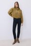 Mock Neck Genuine Leather Crop Olive Jacket - 6