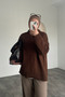 Women's Crew Neck Oversized Knitwear Tunic Sweater Brown - 4