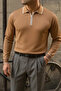 Men's Casual Striped Trendy Brown Polo Neck Sweater - 2