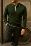 Men's Casual Striped Trendy Khaki Polo Collar Sweater - 3