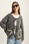 Women's Gray Melange Front Tie Pocket Detailed Knitwear Cardigan 60283827 - 4