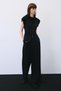 Lace-Up Wool Blend Wide Leg Black Trousers - 3
