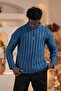 Oversized Self-Striped Cotton Thick Knitwear Sports Sweater - 3