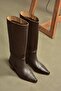 V654082103 Brown Genuine Leather Thick Heeled Women's Boots - 2