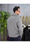 Men's Gray Soft Textured Crepe Model Side Pocket Buttoned Cashmere Jacket Coat - 3