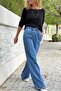 Blue Elastic Waist Wide Leg Pocketed Washable Jeans 100 30 - 3