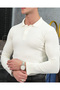 Men's White Cotton Lycra Slim Fit Polo Neck Knitwear Sweater - 4