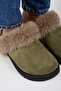 Ruzqahi Fur Women's Leather Genuine Leather Flat Platform Sabo Khaki Slippers - 3