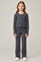 Girl's Anthracite Judge Collar Buttoned Comfortable Cut Soft Textured Stylish Suit - Girl's Suit